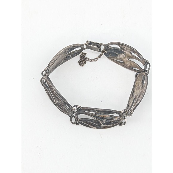 Vintage Danecraft Sterling Silver Calla Lily Bracelet w Added Chain Oxidized - Picture 8 of 13